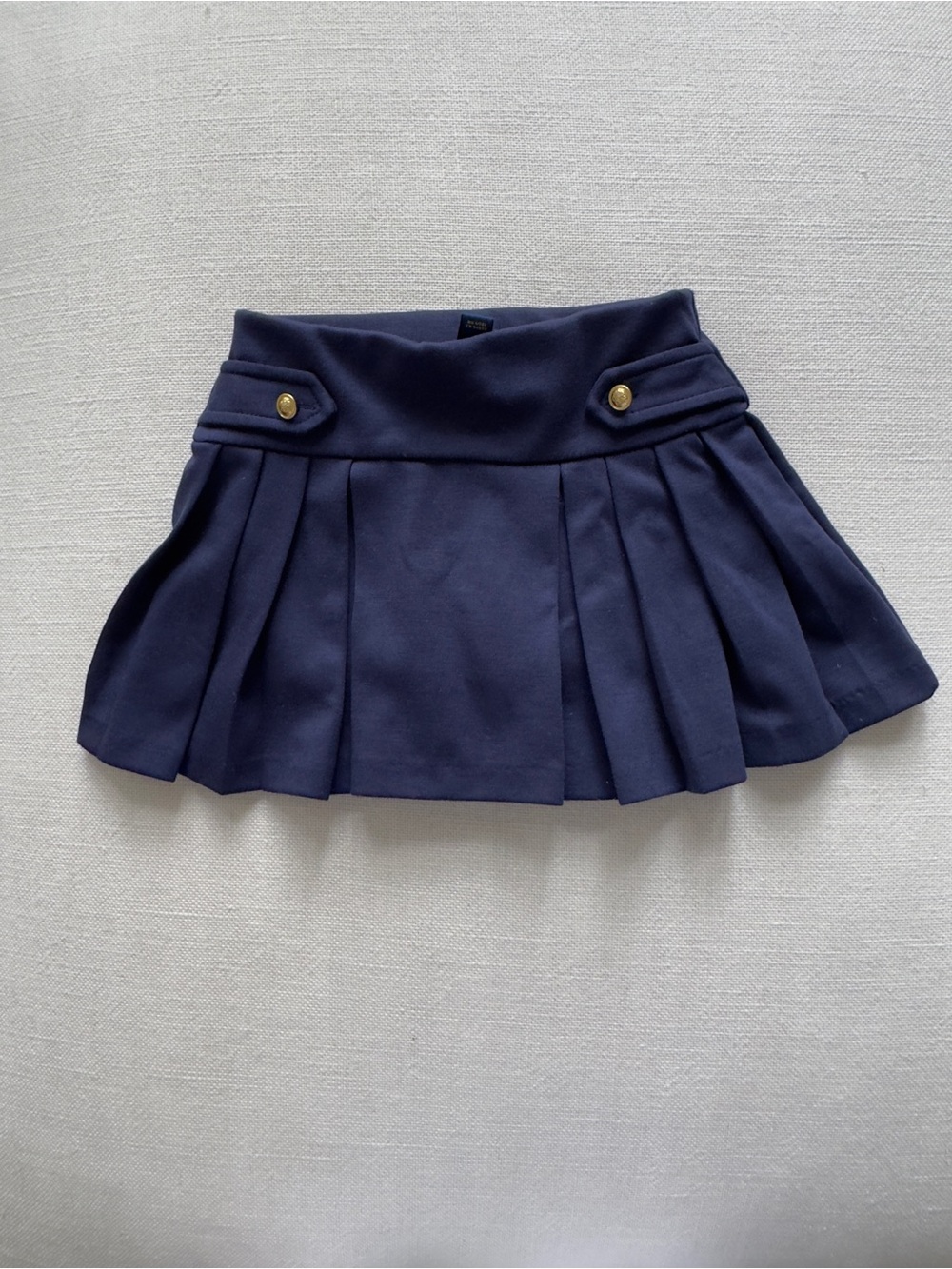 Polo by Ralph Lauren Navy Pleated Skater Skirt with Gold Buttons